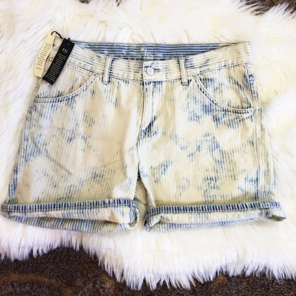 New London Jean Faded Retro Blue & White Stripe Jean Denim Shorts